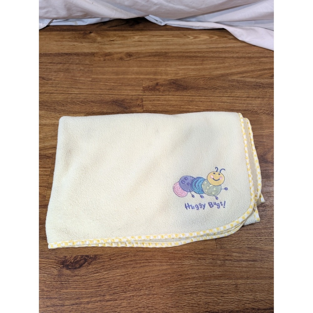 VTG Circo Huggy Bugs Yellow Caterpillar Baby Blanket Fleece Gingham Edge Trim